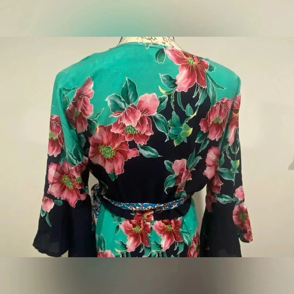 Umgee Faux Wrap Midi Multicolor Boho Floral Dress Size Large - Picture 6 of 10
